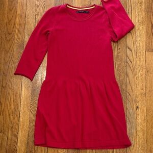 Gudrun Sjoden 100% organic cotton knit red tunic dress 3/4 sleeve drop waist S